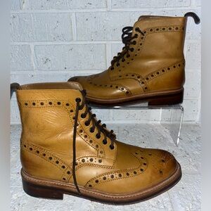 Grenson Fred Brogue Boots Mens US 9 UK 8 Tan Wingtip Lace Up